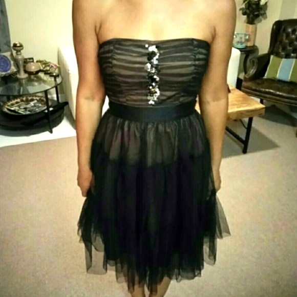Black Strapless Tulle Dress - Picture 6 of 8